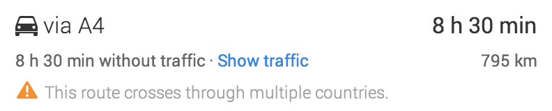 Warning: This route crosses through multiple countries.